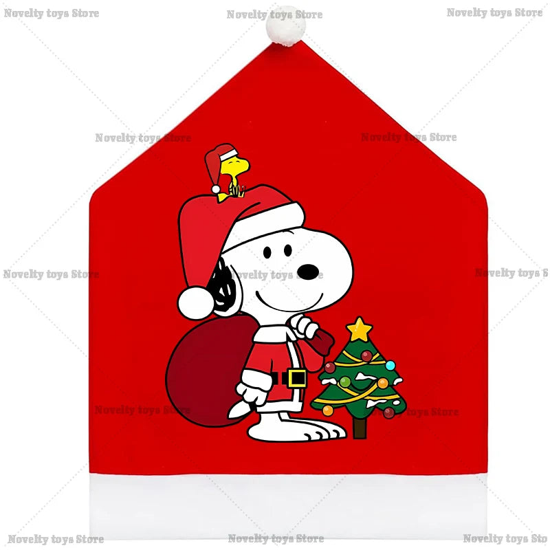 Snoopy's Christmas Chair Cover | Non-woven Fabric Seat Cover for Dining Table Decoration | Anime Xmas Party Supplies Home Gift