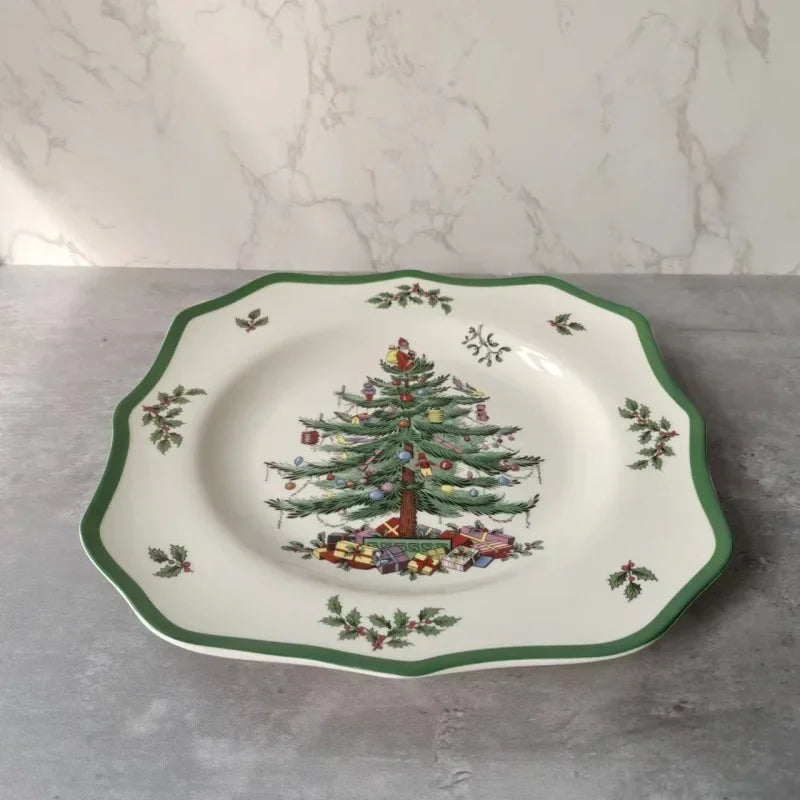 Holiday-Themed Christmas Ceramic Plates & Cutlery Sets | Dinner Plates, Bowls, Mugs, & Saucers Tableware Collection
