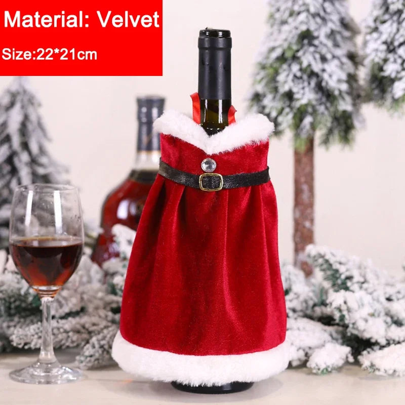 Creative Christmas Wine Bottle Cover Set | Velvet Dress Clothes Ornaments Bag | Xmas Party Dinner Table Decoration Gifts