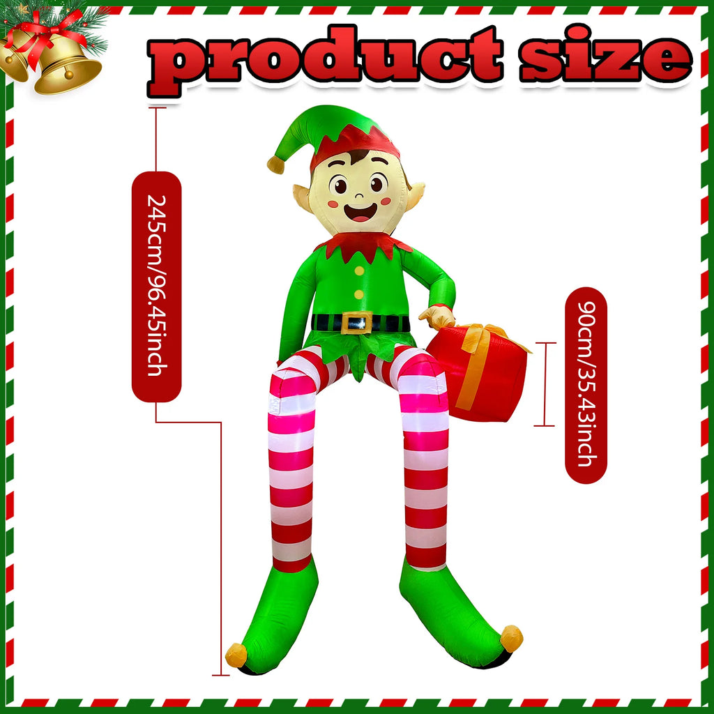 8FT Christmas Inflatable Sitting Elf Outdoor Decoration | Giant Yard Inflatable with Built-in LED Lights