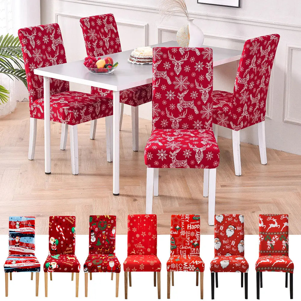 Christmas Chair Cover Dining Room Decor | 2025 Santa Claus & Snowflake Print Xmas Chair Covers | Stretch Removable Chair Seat Cover