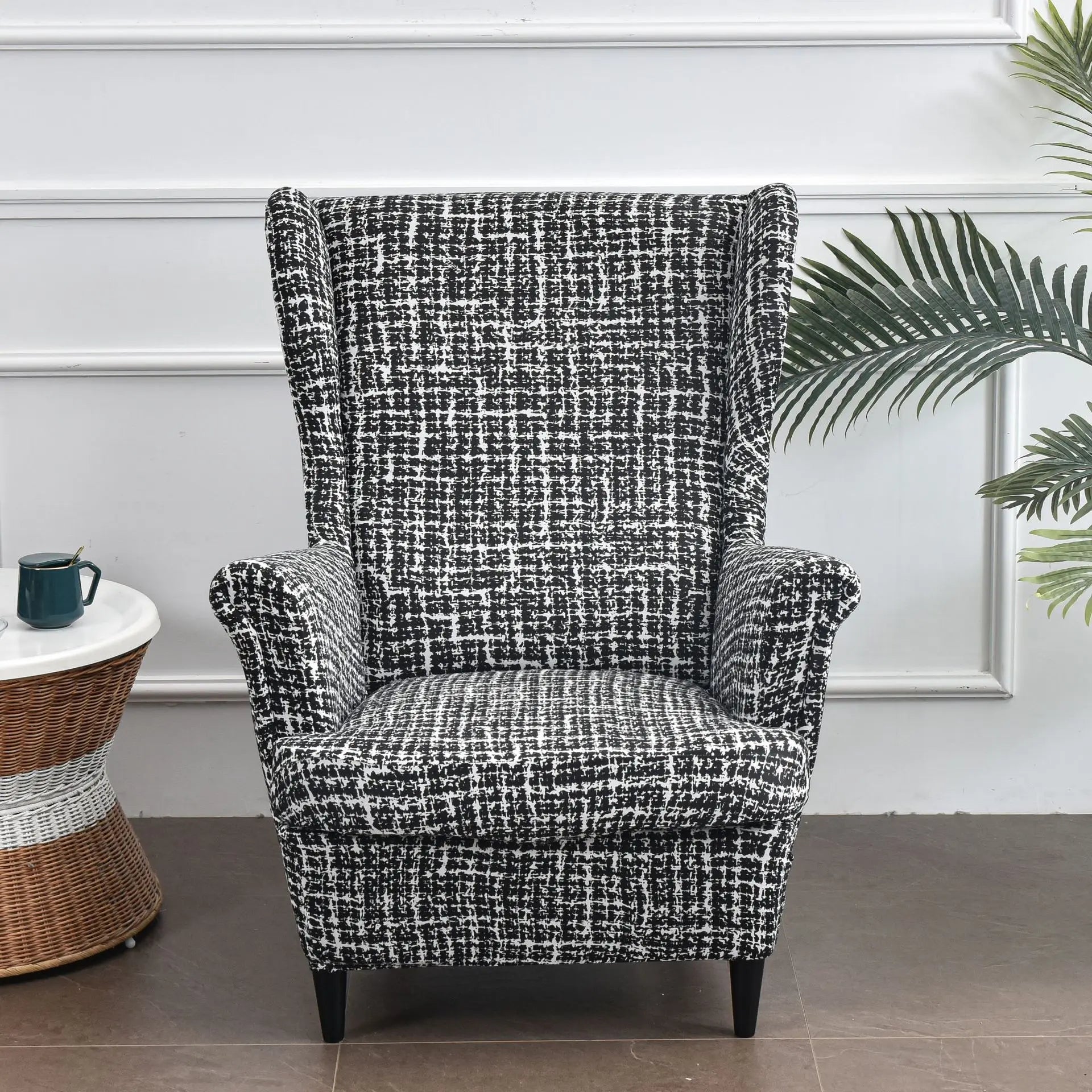 Christmas Wing Chair Cover | Elastic Relax Sofa Armchair Wingback Slipcover | Festive Christmas Decor with Seat Cushion