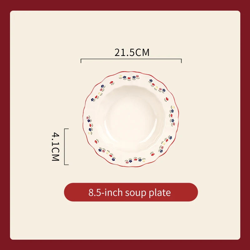 Vintage Ceramic Dinnerware Set | High-Quality Soup Bowl, Salad/Pasta Plate | Microwave Safe Colorful Ceramic Plates & Bowls