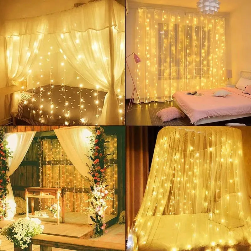 3x3M USB Curtain Fairy Lights – LED Window Garland with Remote for Christmas, New Year & Home Decor