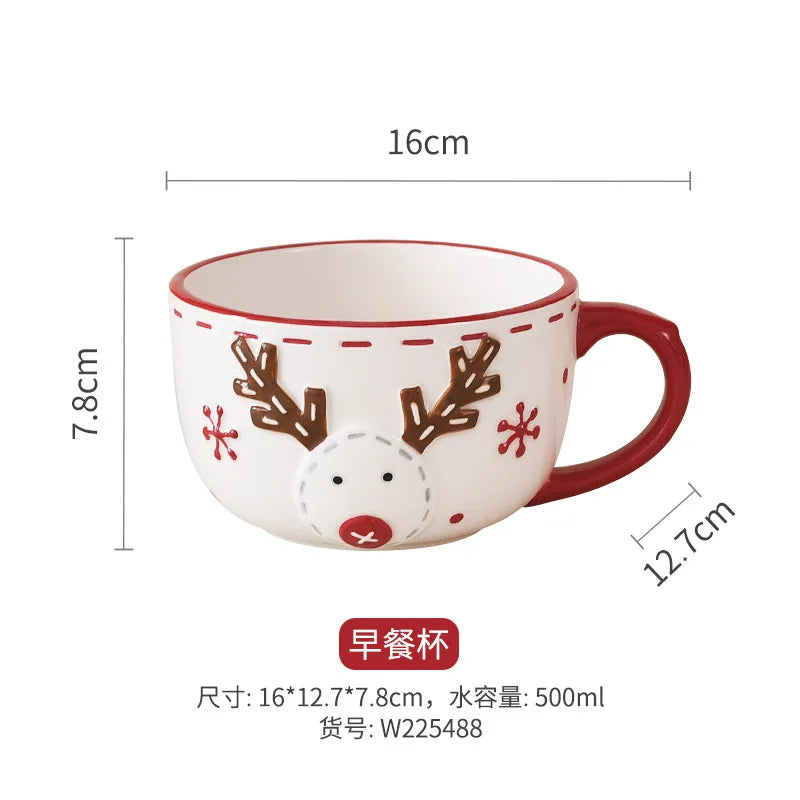 Nordic Christmas Tableware Set | Stitching Santa Claus Dishes & Plates | Embossed Sealed Jar, Seasoning Jar, Ceramic Flat Plate & Cup