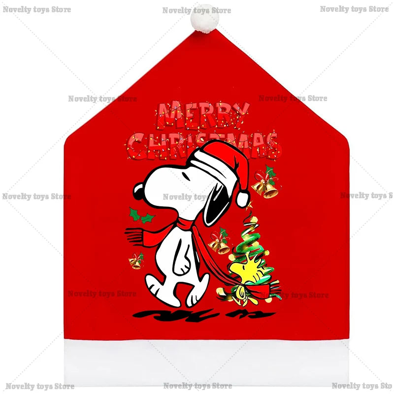 Snoopy's Christmas Chair Cover | Non-woven Fabric Seat Cover for Dining Table Decoration | Anime Xmas Party Supplies Home Gift