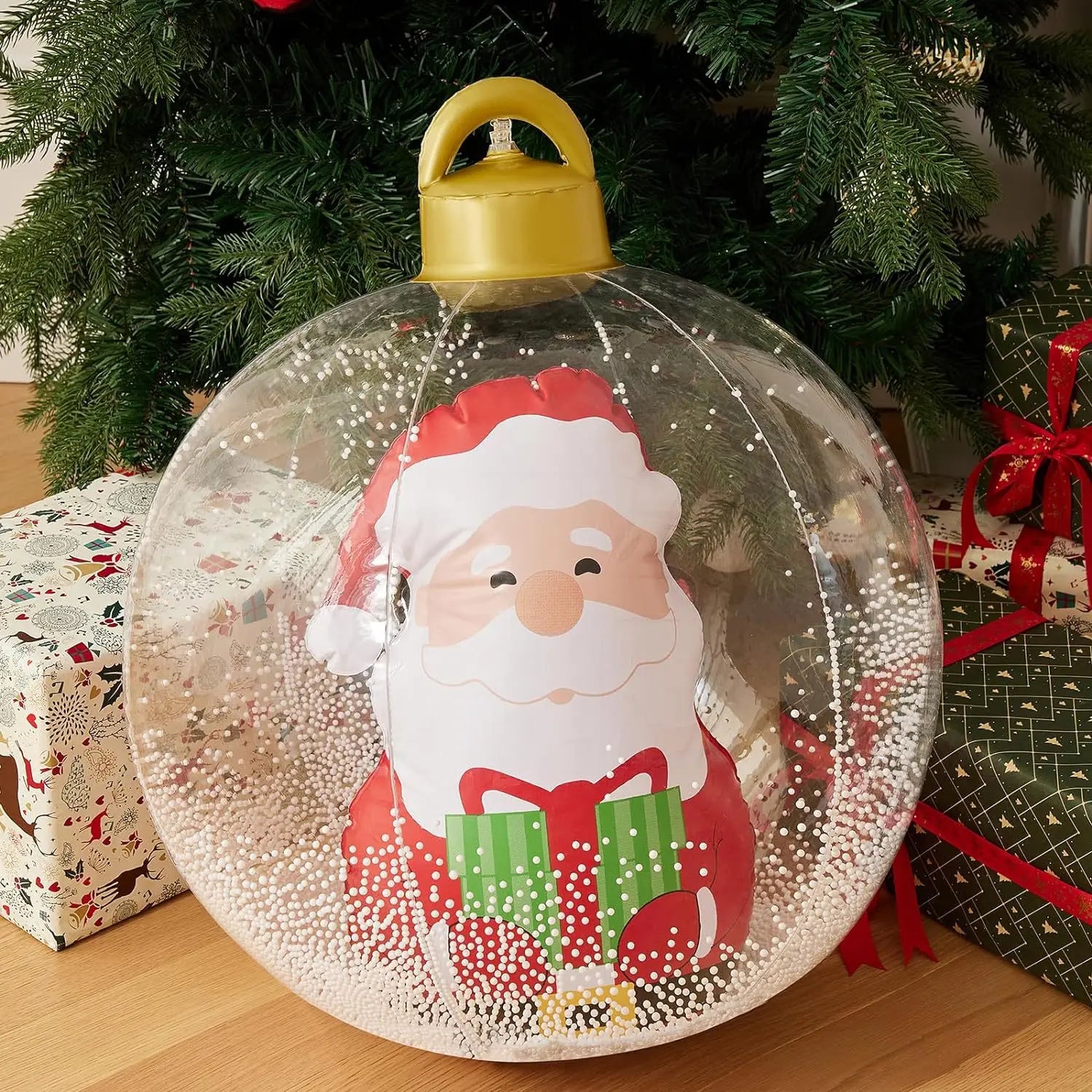 60cm Transparent Giant Inflatable Christmas Ball with Lights | PVC Illuminated Holiday Decorated Ornament