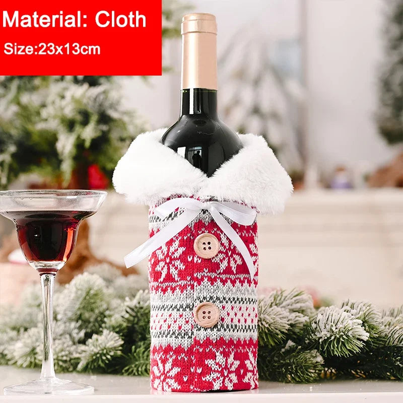 Creative Christmas Wine Bottle Cover Set | Velvet Dress Clothes Ornaments Bag | Xmas Party Dinner Table Decoration Gifts