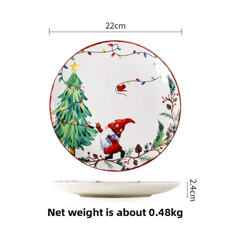 Goblin Series Ceramic Plate | Large Dinner Plate & Rectangle Tray | Christmas Tableware with Underglaze Finish