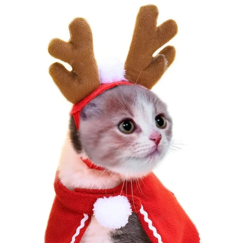 Christmas Hat Pet Costume & Scarf Gift Set | Dog Puppy Cat Costumes | New Year Santa Winter Cosplay Halloween Dog Cat Supply