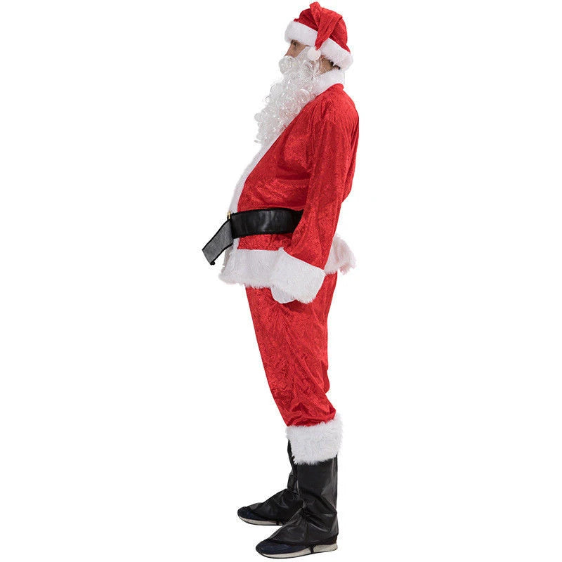 5Pcs Adult Christmas Santa Claus Costume (S-3XL) for Men & Women | Santa Role Cosplay Fancy Dress Suit with Wig & Beard Outfit