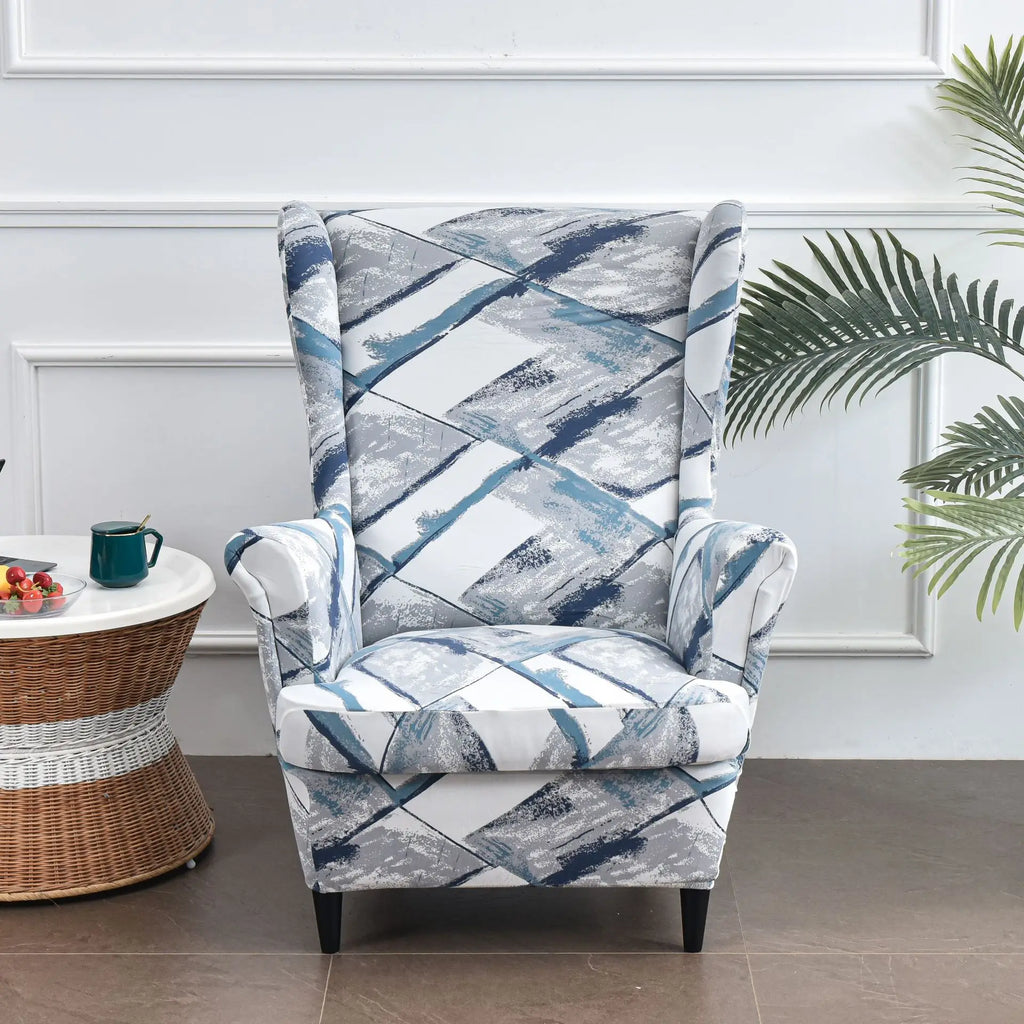 Christmas Wing Chair Cover | Elastic Relax Sofa Armchair Wingback Slipcover | Festive Christmas Decor with Seat Cushion