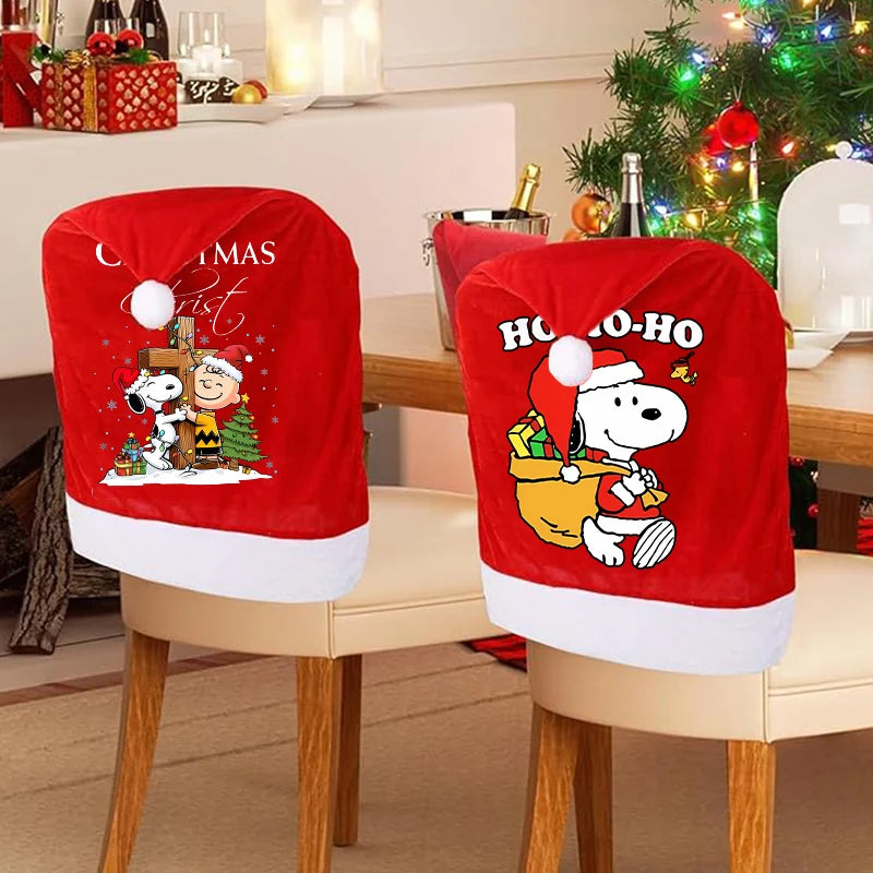 Snoopy's Christmas Chair Cover | Non-woven Fabric Seat Cover for Dining Table Decoration | Anime Xmas Party Supplies Home Gift