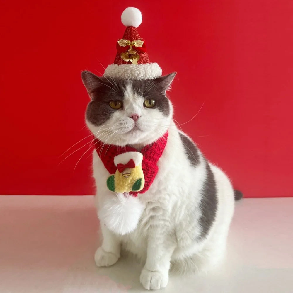 Pet Cat Knitted Scarf | Winter Christmas Soft Santa Claus Knit Scarves for Dog & Cats | Adjustable Xmas Costume Scarf Pet Supplies