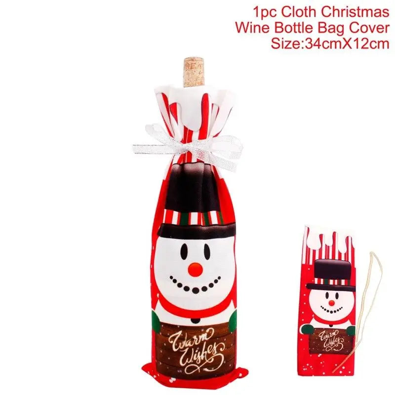 Christmas Wine Bottle Covers Set | Red Velvet Dress Sleeve Bags | Santa Claus Ornaments for New Year & Xmas Dinner Table Decoration