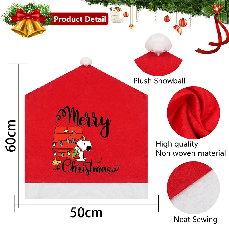 Snoopy's Christmas Hat Chair Covers | New Anime Home Decoration Living Room Cap Backrest Case | Fashion Big Xmas Gift Hot Sales