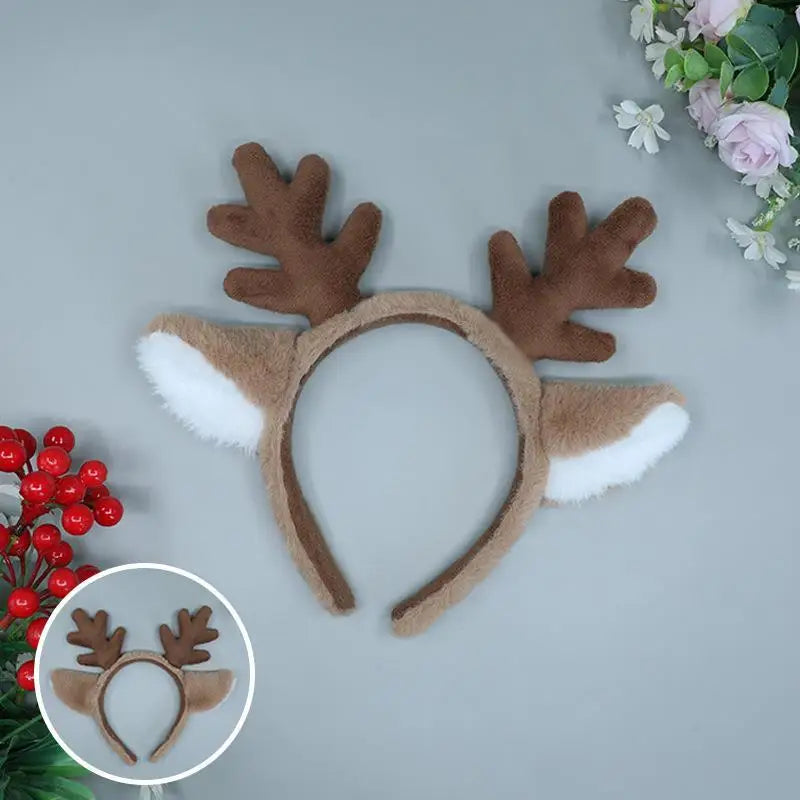 Christmas Plush Antler Headband | Lolita Party Headpiece Reindeer Antler Head Hoop | Cartoon Deer Ears Hair Accessories