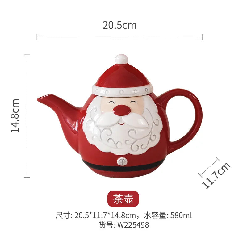 Nordic Christmas Tableware Set | Stitching Santa Claus Dishes & Plates | Embossed Sealed Jar, Seasoning Jar, Ceramic Flat Plate & Cup