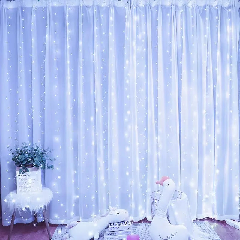 3x3M USB Curtain Fairy Lights – LED Window Garland with Remote for Christmas, New Year & Home Decor