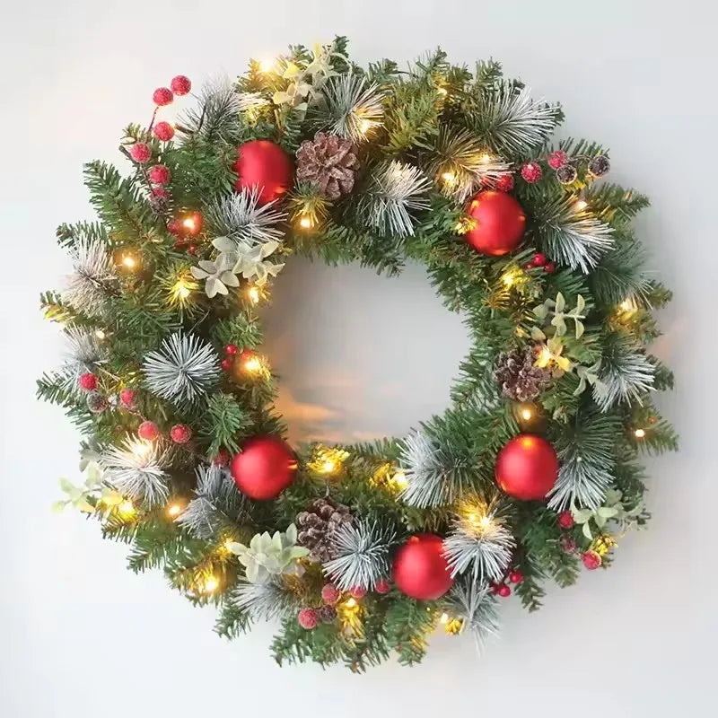 20-60cm Christmas Wreath with LED Fairy Light | Door Hanging Garland Pine for Home Decorations | Xmas Party Supplies & Happy New Year Decor