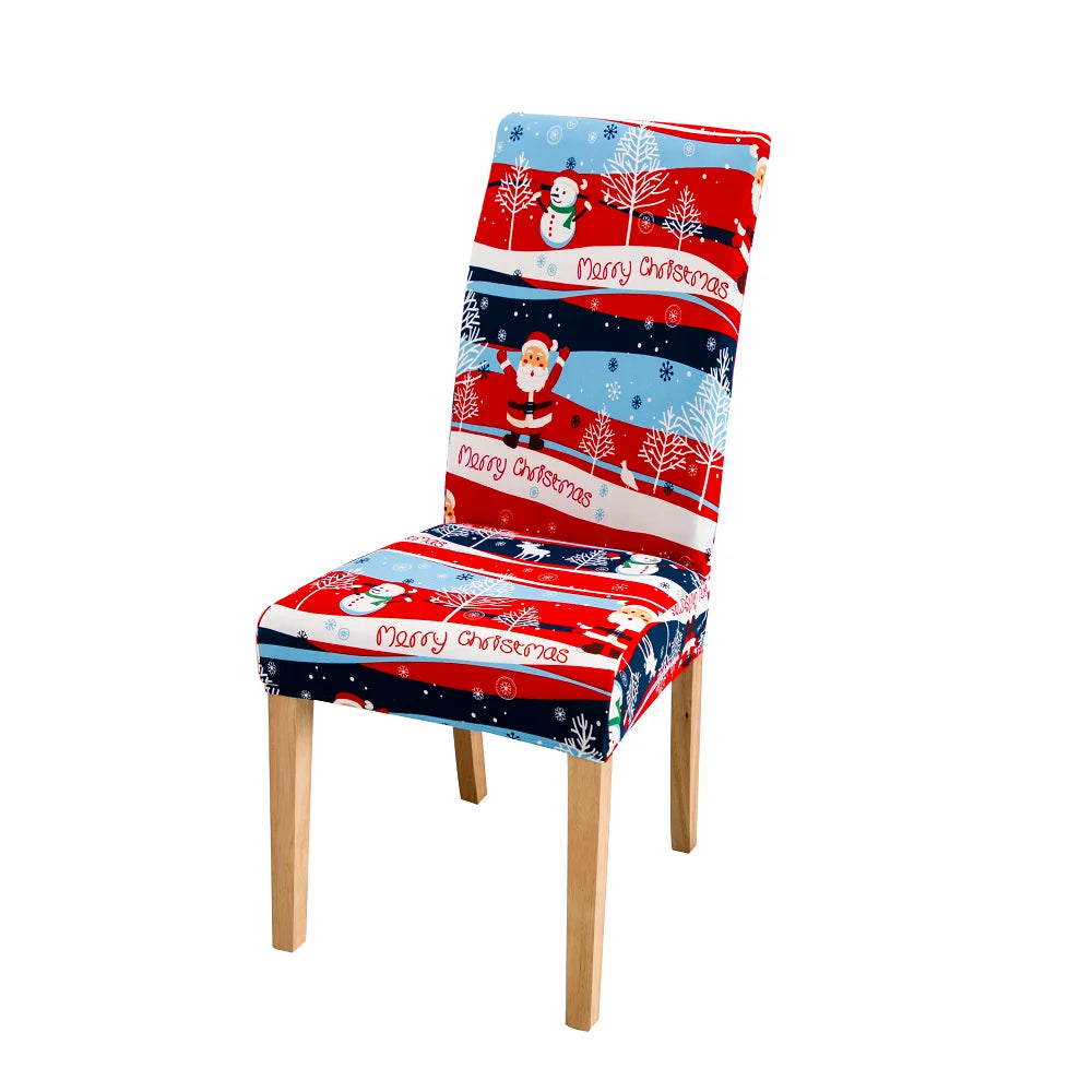 Christmas Chair Cover Dining Room Decor | 2025 Santa Claus & Snowflake Print Xmas Chair Covers | Stretch Removable Chair Seat Cover