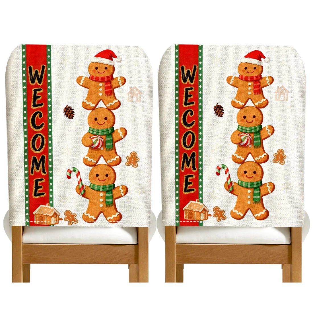 Christmas Gingerbread Man Chair Cover Slipcovers Set (2/4/6) | 100% Polyester Dining Room, Office & Banquet Chair Protective Cover
