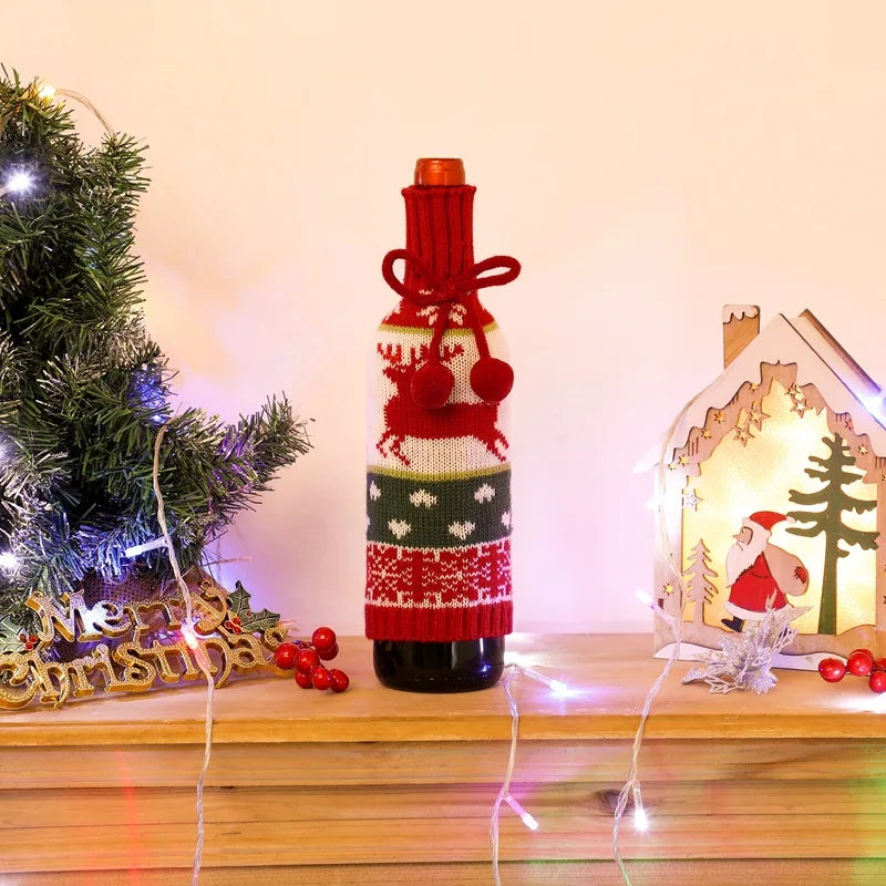 Creative Christmas Wine Bottle Cover Set | Velvet Dress Clothes Ornaments Bag | Xmas Party Dinner Table Decoration Gifts