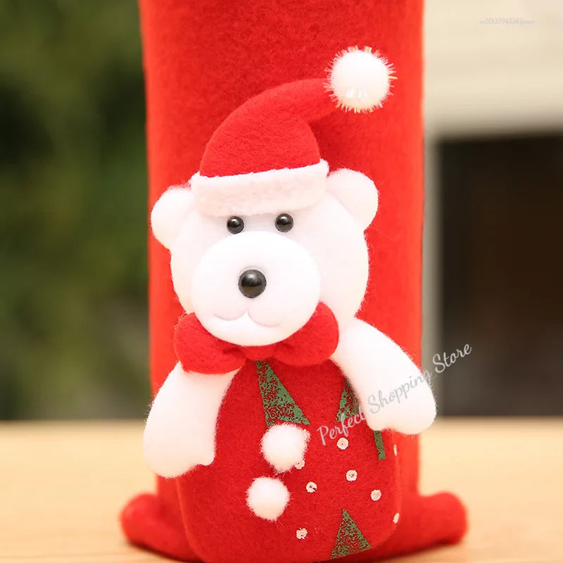 Christmas Wine Bottle Set | Golden Velvet Dress Covers Sleeve | Santa Snowman Xmas New Year Dinner Table Decor