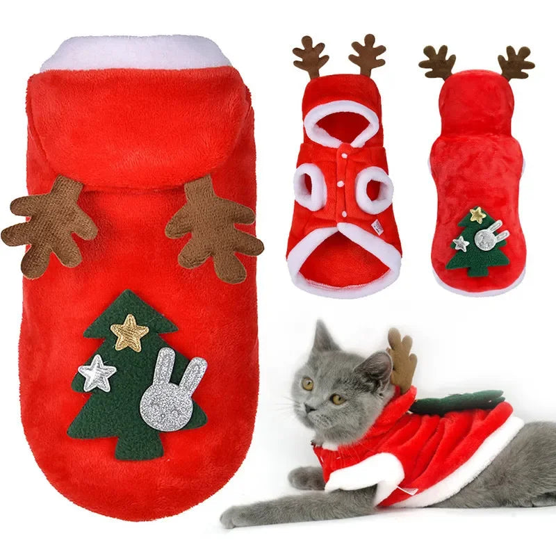 1pc Cat Christmas Clothes | Winter Warm Pet Clothes for Small/Medium Dogs & Cats | Elk Santa Claus Dog Cats Coat Christmas Costume