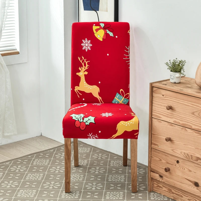 Christmas Chair Cover Dining Room Decor | 2023 Santa Claus & Snowflake Print Office Chair Covers | Stretch Removable Chair Seat Cover