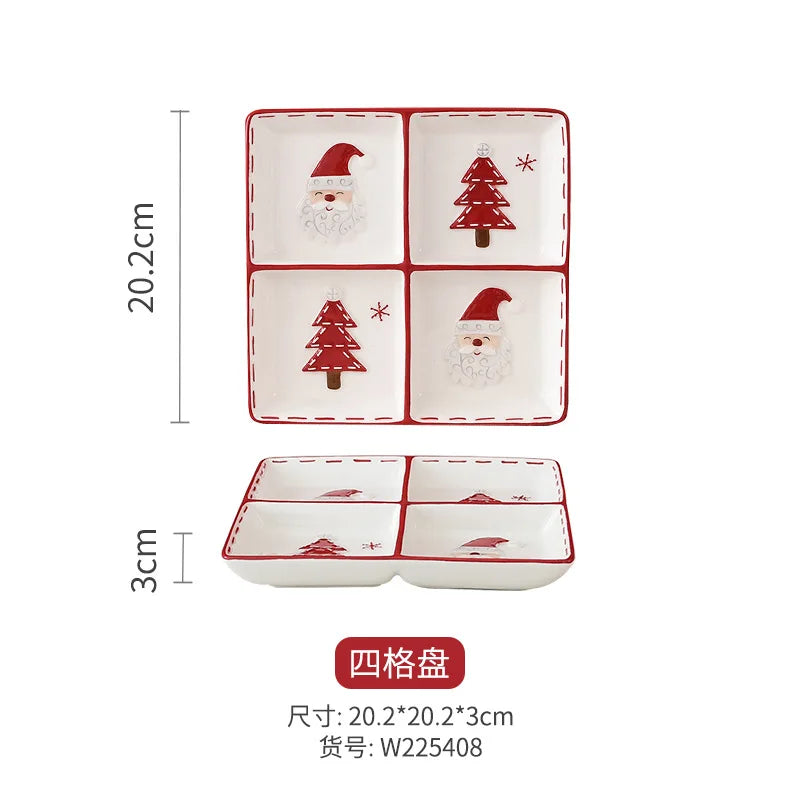 Nordic Christmas Tableware Set | Stitching Santa Claus Dishes & Plates | Embossed Sealed Jar, Seasoning Jar, Ceramic Flat Plate & Cup