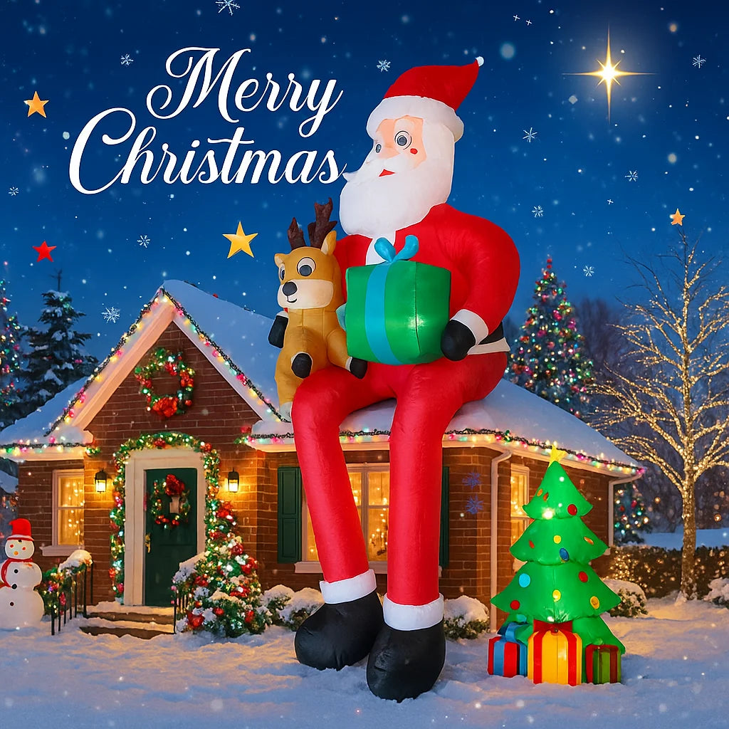 9.5FT Inflatable Christmas Santa Claus Decoration | Giant Reindeer & Gift LED Home Ornament | Xmas Yard Decor Supplies Toy