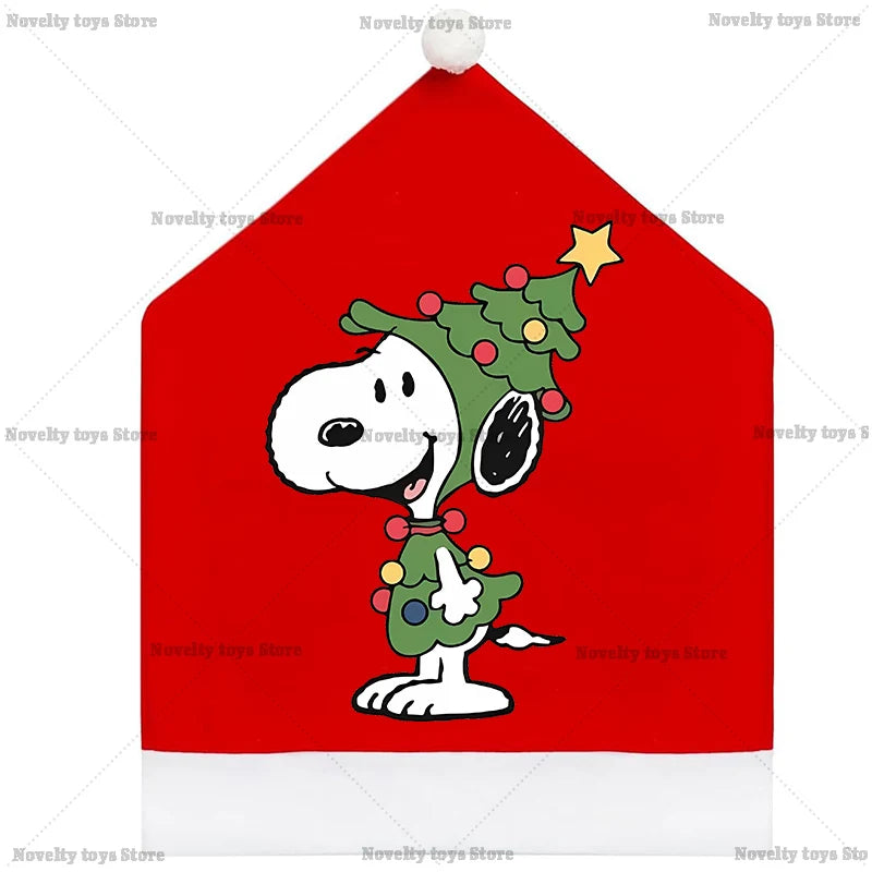 Snoopy's Christmas Chair Cover | Non-woven Fabric Seat Cover for Dining Table Decoration | Anime Xmas Party Supplies Home Gift
