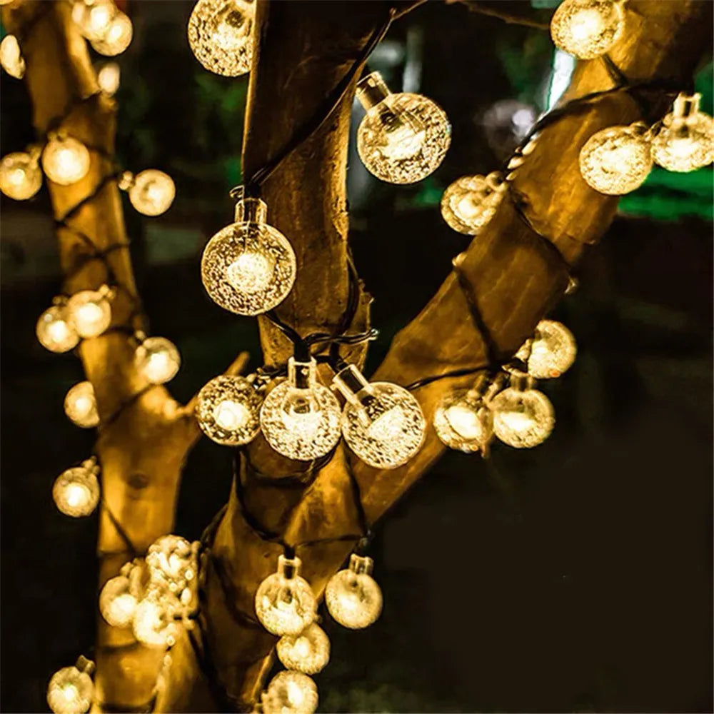 LED Solar String Lights – Outdoor Waterproof Bubble-Bead Fairy Lights with 8 Modes for Garden, Wedding & Christmas Decor