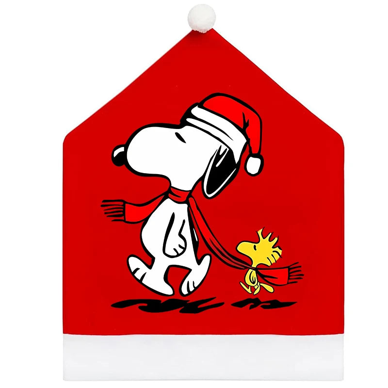 Snoopy's Christmas Chair Cover | Non-woven Fabric Seat Cover for Dining Table Decoration | Anime Xmas Party Supplies Home Gift