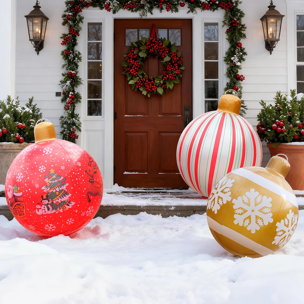 1PC Large Inflatable Christmas Ornament Ball | PVC Holiday Decorated Inflatable Yard Ball