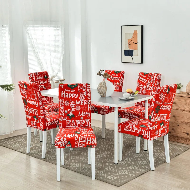Christmas Chair Cover Dining Room Decor | 2023 Santa Claus & Snowflake Print Office Chair Covers | Stretch Removable Chair Seat Cover