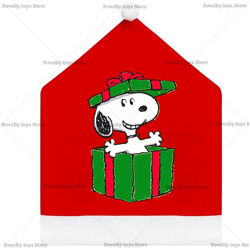 Snoopy's Christmas Chair Cover | Non-woven Fabric Seat Cover for Dining Table Decoration | Anime Xmas Party Supplies Home Gift