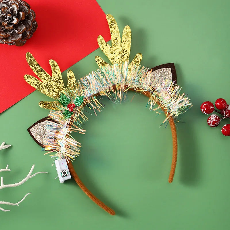 Festive Christmas Headband | Red & Green Beads, Golden Accents & Bell Charms | Hand-Wrapped Polyester Party Accessory