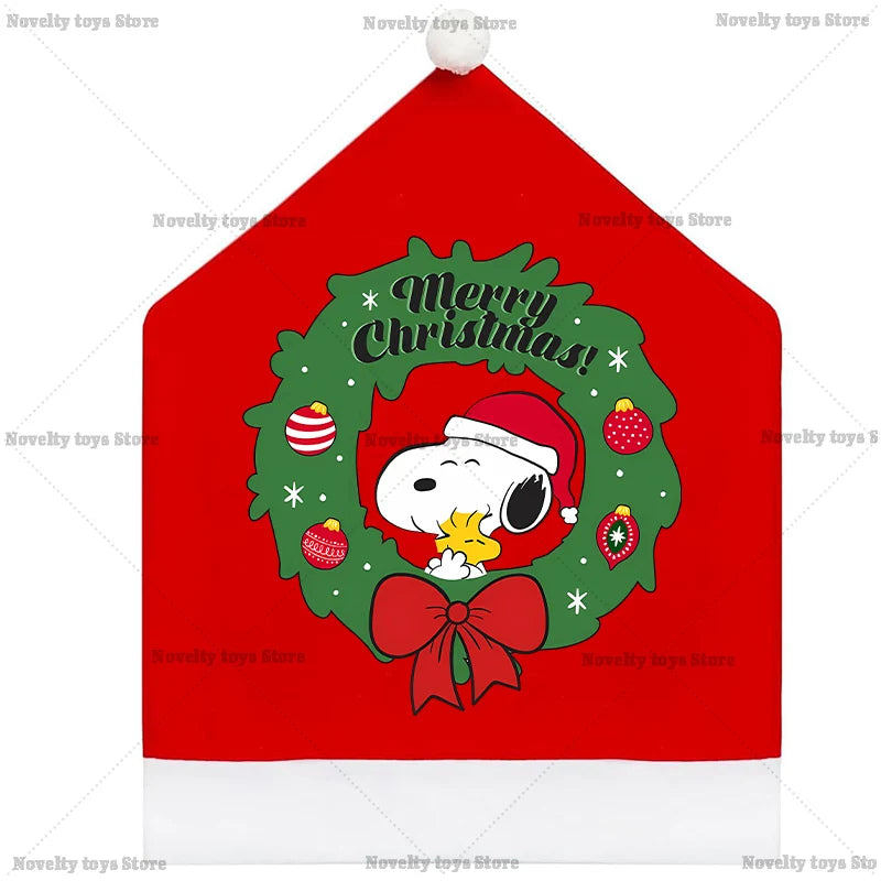 Snoopy's Christmas Chair Cover | Non-woven Fabric Seat Cover for Dining Table Decoration | Anime Xmas Party Supplies Home Gift