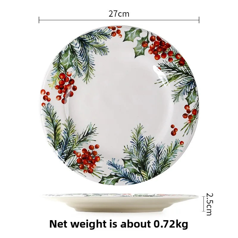 Goblin Series Ceramic Plate | Large Dinner Plate & Rectangle Tray | Christmas Tableware with Underglaze Finish