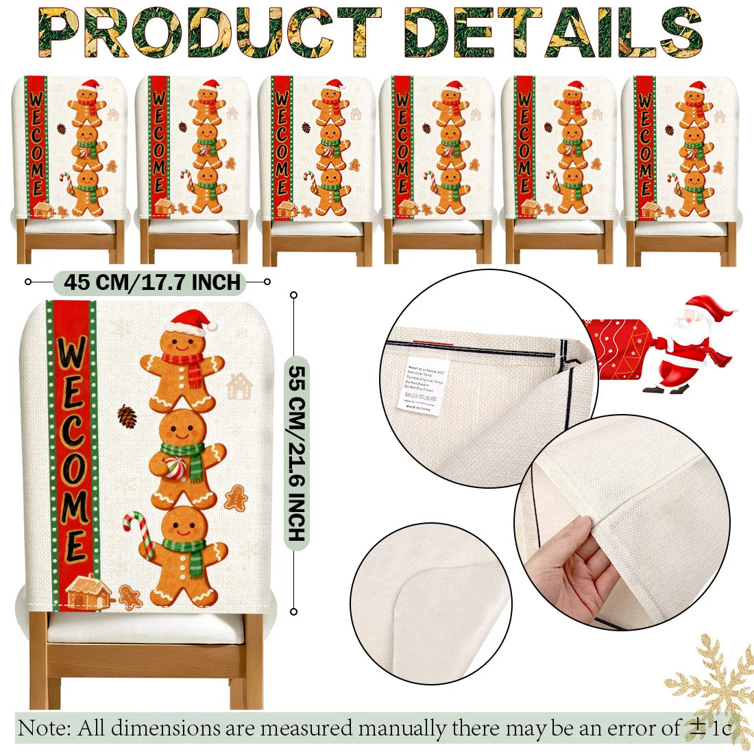 Christmas Gingerbread Man Chair Cover Slipcovers Set (2/4/6) | 100% Polyester Dining Room, Office & Banquet Chair Protective Cover