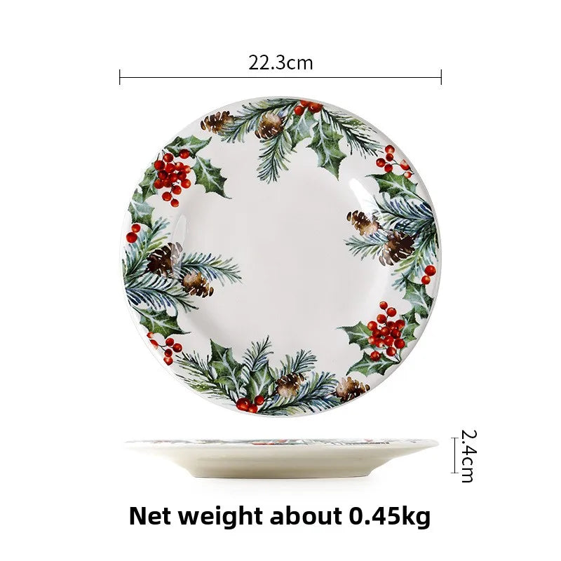 Goblin Series Ceramic Plate | Large Dinner Plate & Rectangle Tray | Christmas Tableware with Underglaze Finish