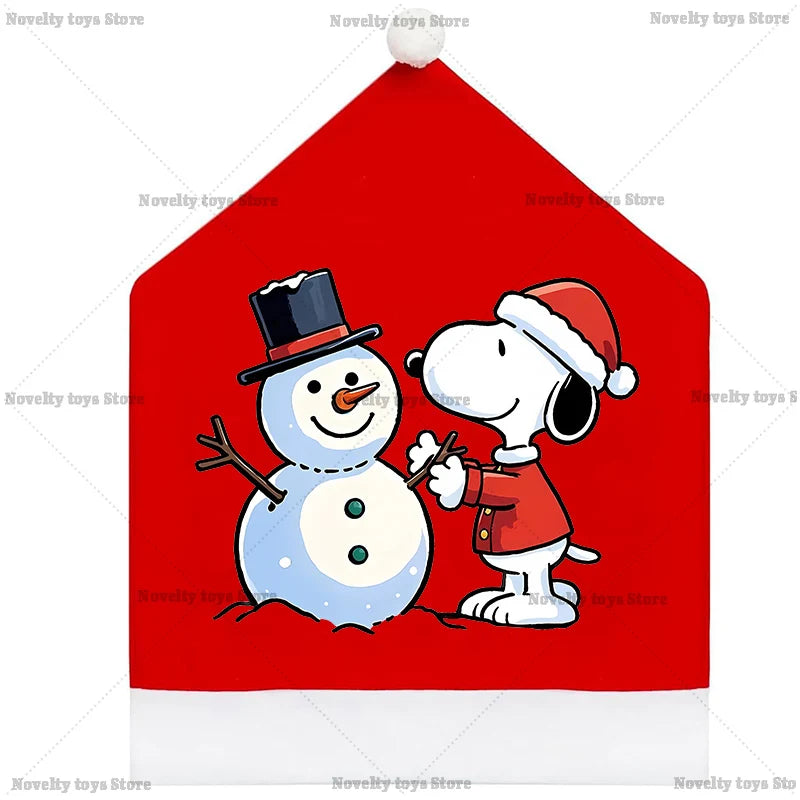 Snoopy's Christmas Chair Cover | Non-woven Fabric Seat Cover for Dining Table Decoration | Anime Xmas Party Supplies Home Gift