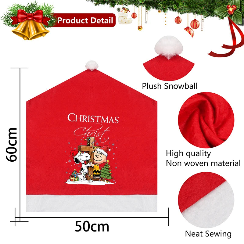 Snoopy's Christmas Hat Chair Covers | New Anime Home Decoration Living Room Cap Backrest Case | Fashion Big Xmas Gift Hot Sales