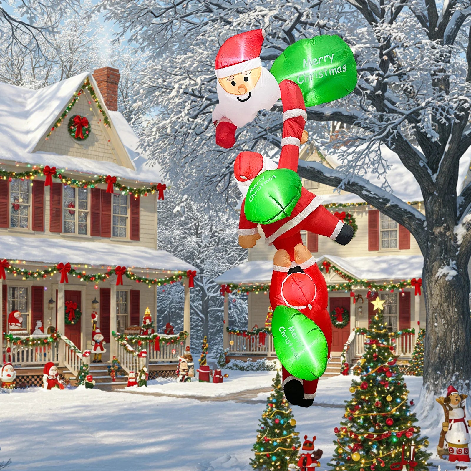 8FT Christmas Inflatable Decor | Climbing Santa, Reindeer, Snowman/Elves | Xmas Decor for Beam, Roof, Tree, Indoor Party