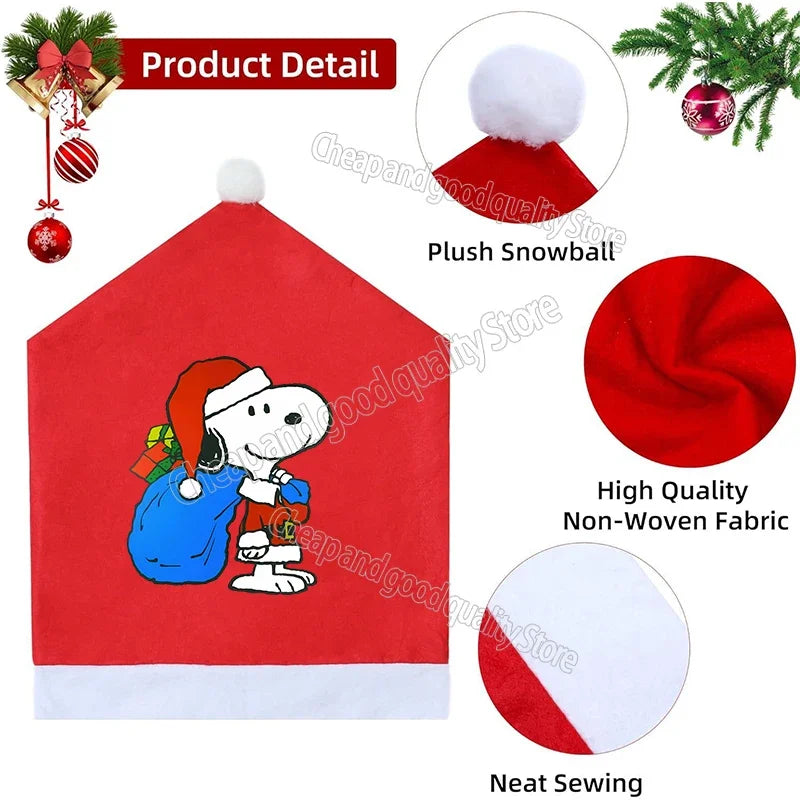 Snoopy's Christmas Hat Chair Covers | New Anime Home Decoration Living Room Cap Backrest Case | Fashion Big Xmas Gift Hot Sales
