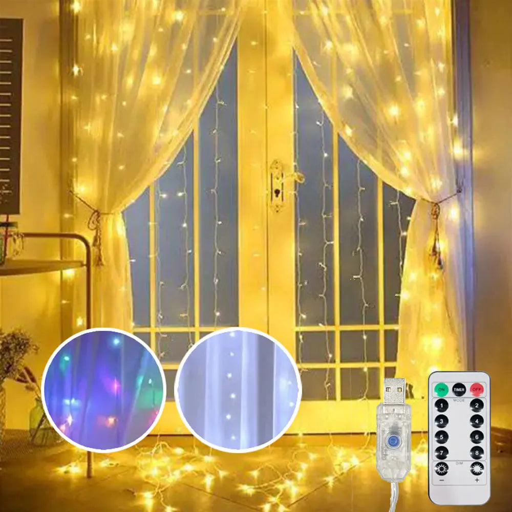 USB Curtain String Lights – 8-Mode Fairy LED Garland for Christmas, Halloween, Wedding, Party & Bedroom Decor