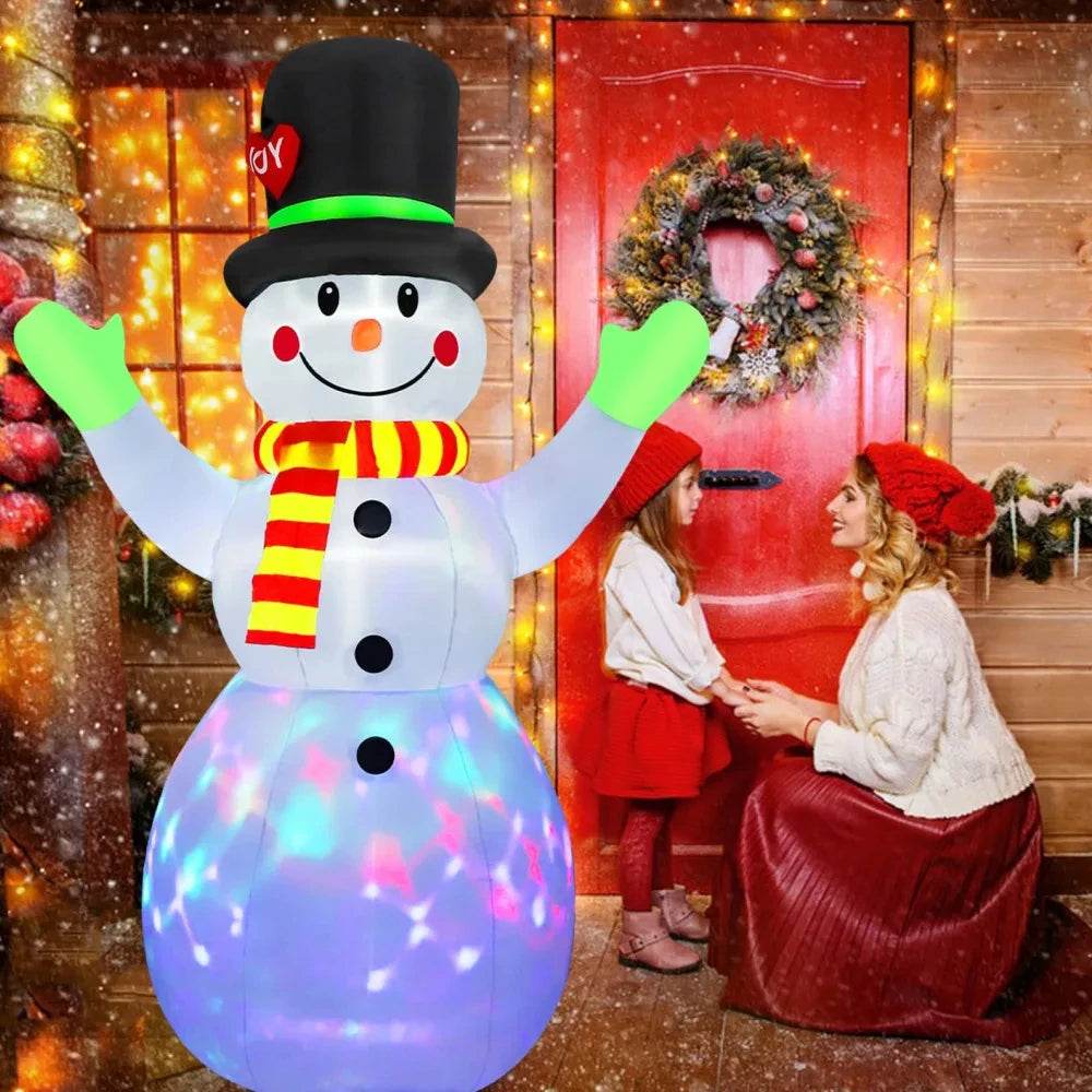 7FT (2.2M) Christmas Inflatable Green Gloves Snowman | Outdoor Model with Built-in Rotating LED Lights | Indoor/Outdoor Xmas Decorations