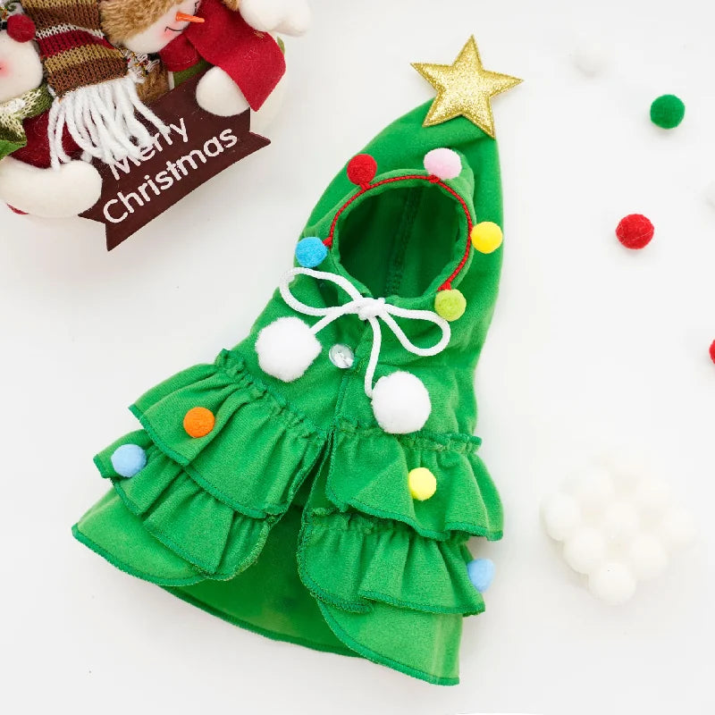 Merry Christmas Pet Clothes Dog Cloak & Pet Cape Shawl | Puppy Cosplay Santa Tree Costume Festival Coat Supplies